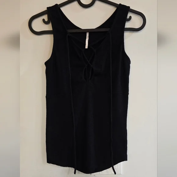 Free People Black Knit Bodysuit with Front Tie - Picture 2 of 7